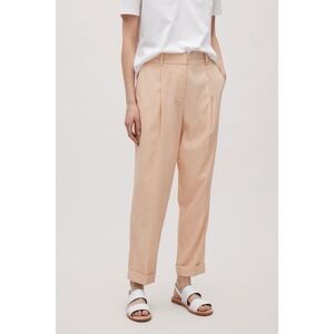 COS Peach Cupro Cotton Pleated Tapered Trousers Cuffed Pants Womens 6